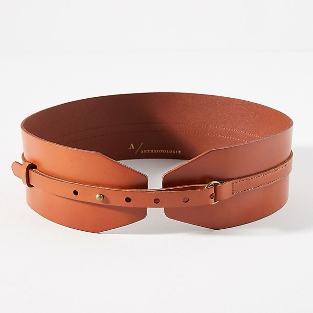Anthropologie Brown Leather Corset Belt Plus Size